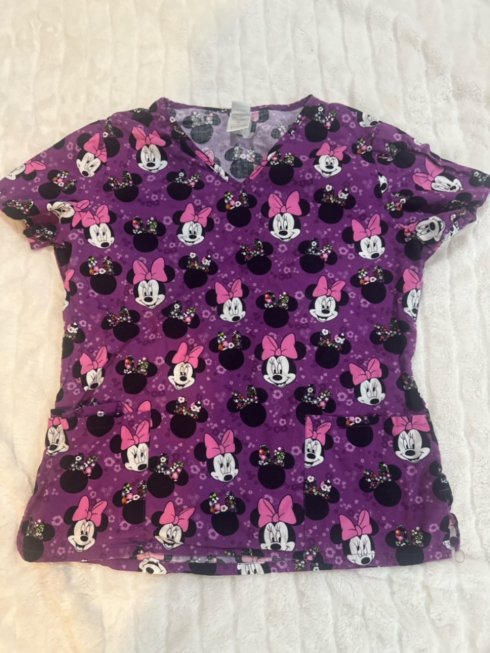 Disney Minnie Mouse Purple Scrub Top Size Medium Cute Print
